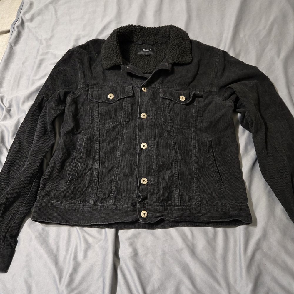 Triot Los Angeles Trucker Style Corduroy Jacket Sherpa Collar Mens Large Black